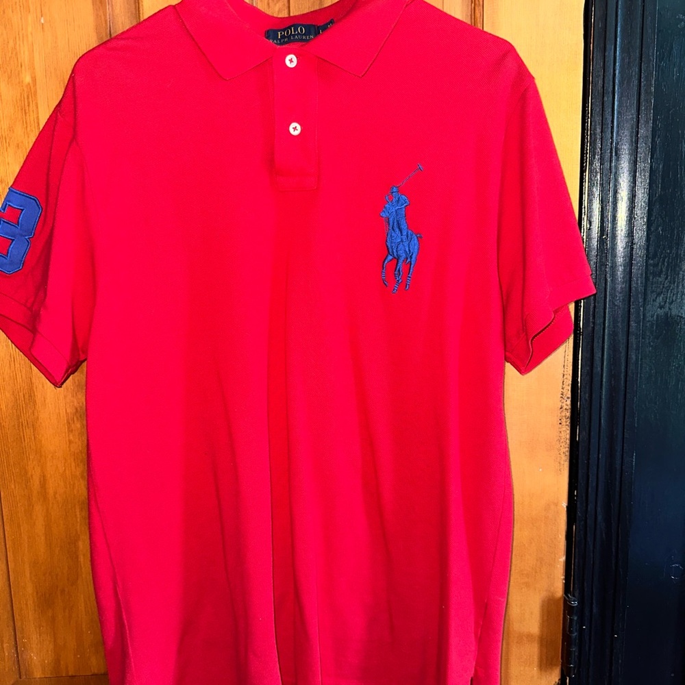Ralph Lauren Red Polo Shirt with Blue Logo